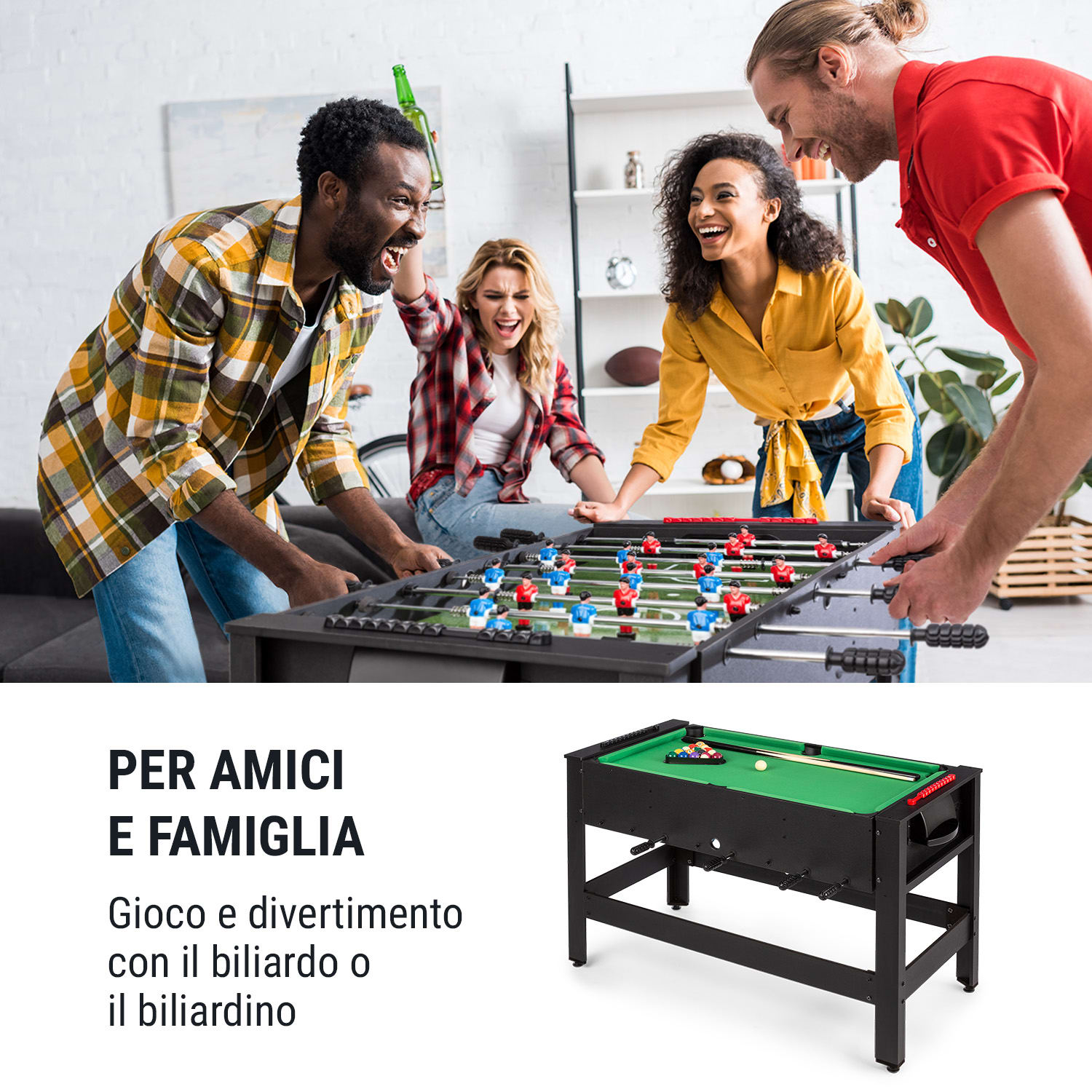 Spin Tavolo 2in1 Biliardo Calcetto Ruotabile a 180° Accessori nero 