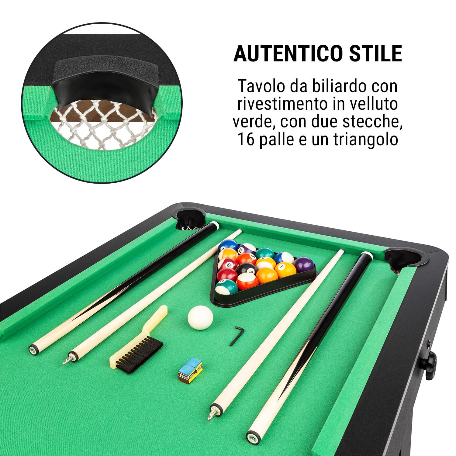 Trickshot Tavolo da Biliardo 140x64,5 16 Bocce 2 Stecche MDF nero Nero