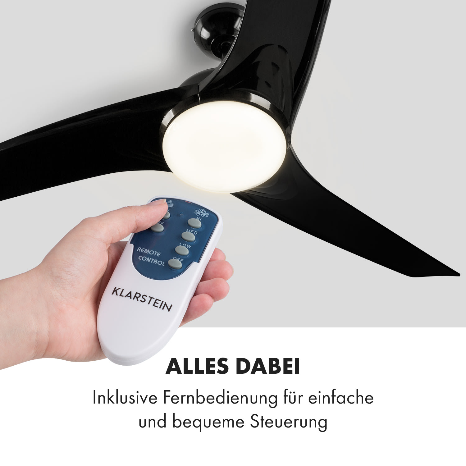 Figo Ventilatore da Soffitto, Ø: 52" (132 cm), Potenza: 55 Watt, nero 132 cm (stanze 13–25 m²) | Telecomando | Nero