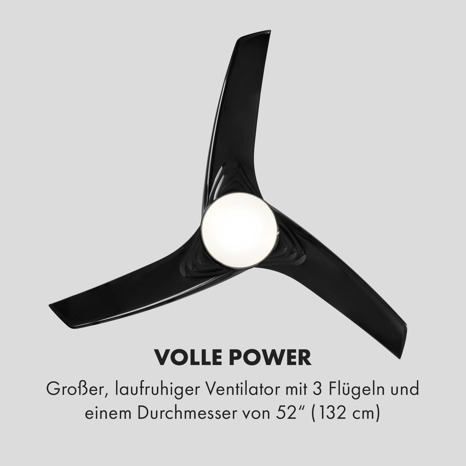 Figo Ventilatore da Soffitto, Ø: 52" (132 cm), Potenza: 55 Watt, nero 132 cm (stanze 13–25 m²) | Telecomando | Nero