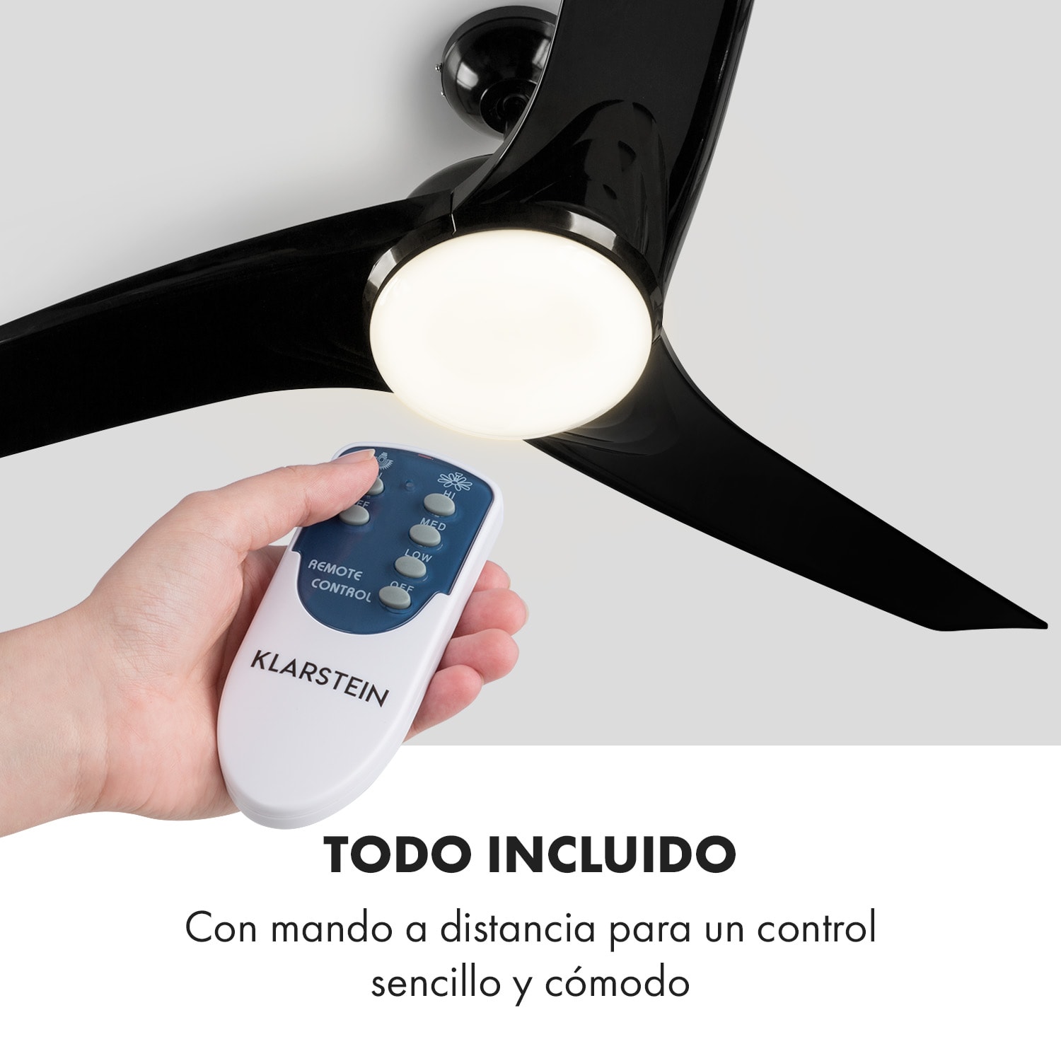 Figo Ventilador de techo de 52" (132 cm) Ø, Potencia: 55 W, Color negro 132 cm (habitaciones de 13 a 25 m²) | Mando a distancia | Negro