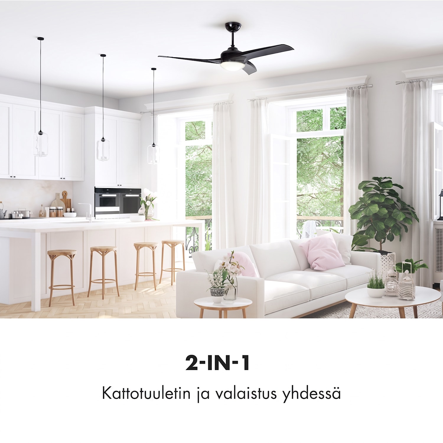 Figo -kattotuuletin 52" (132 cm) Ø teho 55 W musta 132 cm (huoneet 13-25 m²) | Kaukosäädin | Musta
