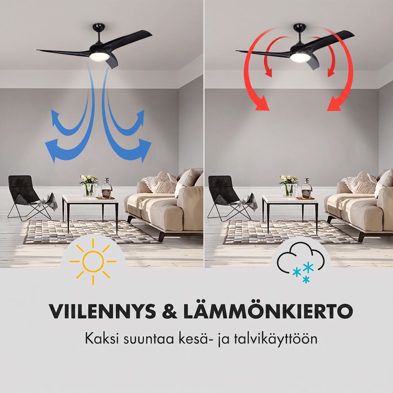 Figo -kattotuuletin 52" (132 cm) Ø teho 55 W musta 132 cm (huoneet 13-25 m²) | Kaukosäädin | Musta