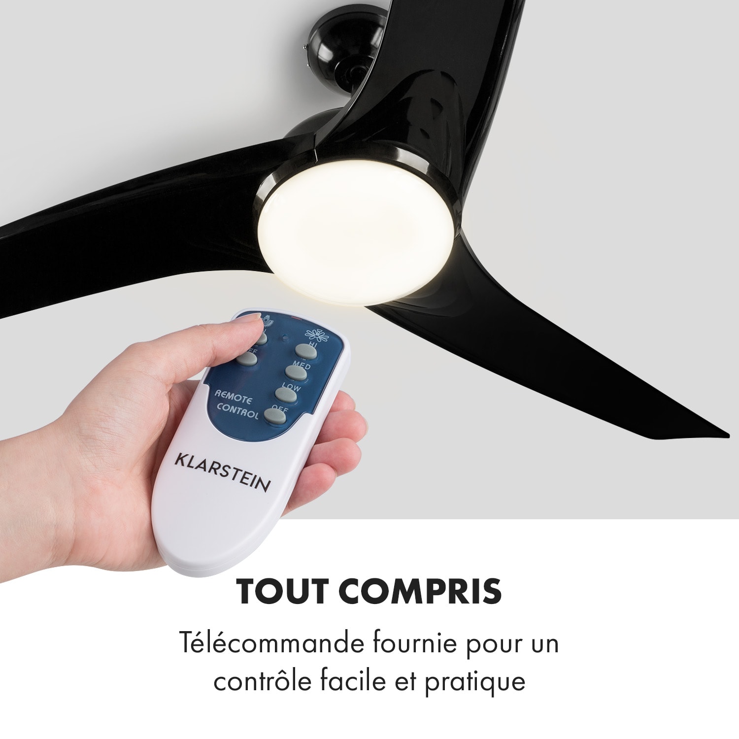 Figo ventilateur de plafond 52" (132 cm)  Ø, puissance : 55 watts, noir 132 cm (pièces de 13 à 25 m²) | Télécommande | Noir