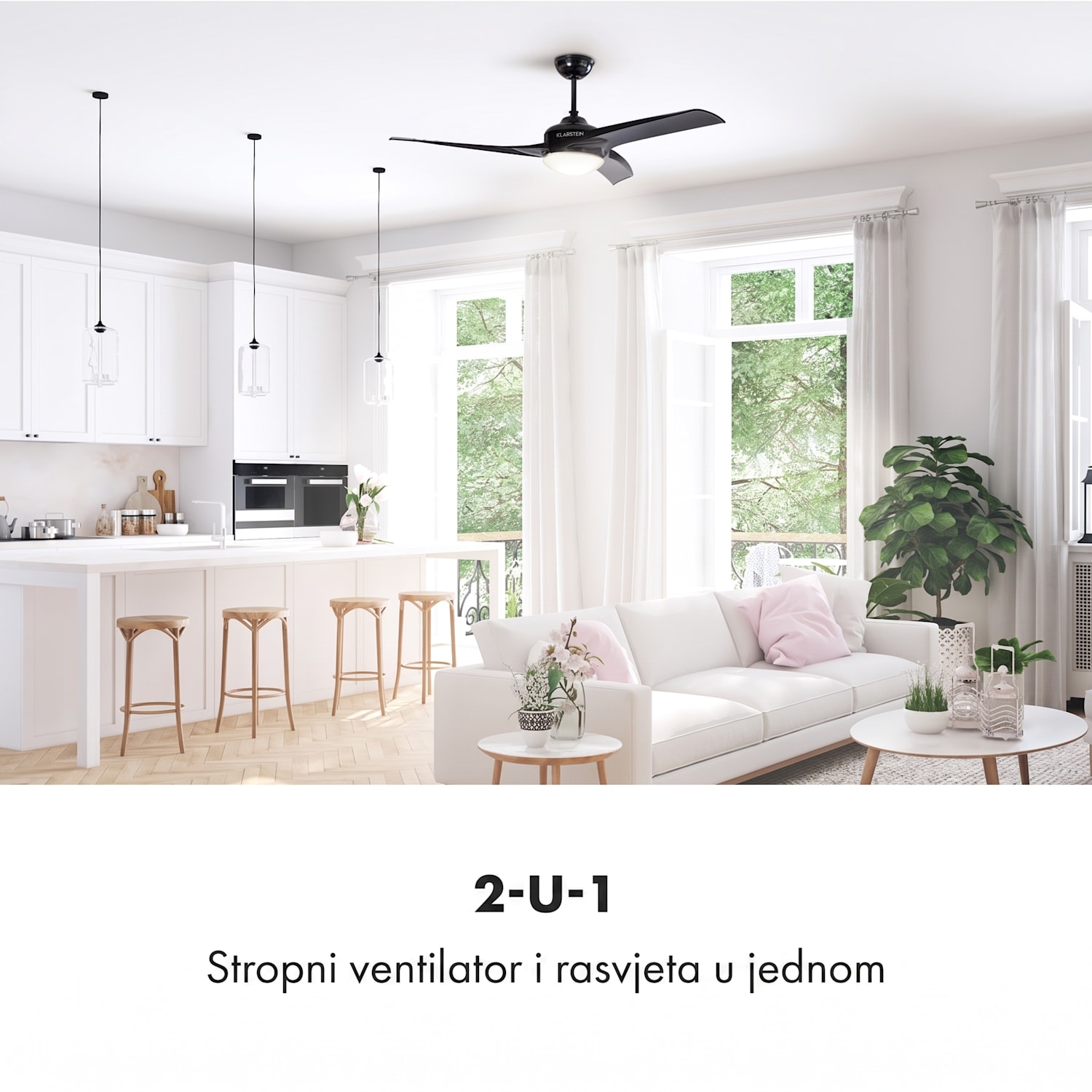 Figo, stropni ventilator, 52" (132 cm) Ø, snaga 55 W, crni 132 cm (sobe 13–25 m²) | Daljinski upravljač | Crna