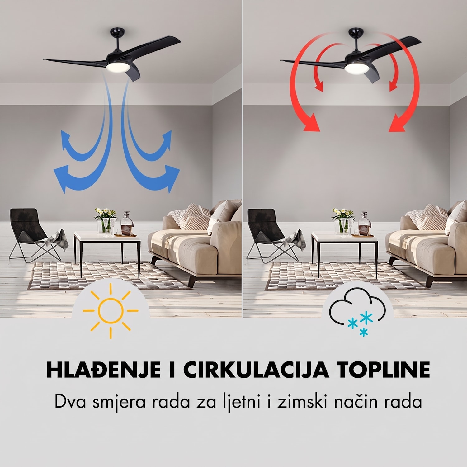 Figo, stropni ventilator, 52" (132 cm) Ø, snaga 55 W, crni 132 cm (sobe 13–25 m²) | Daljinski upravljač | Crna