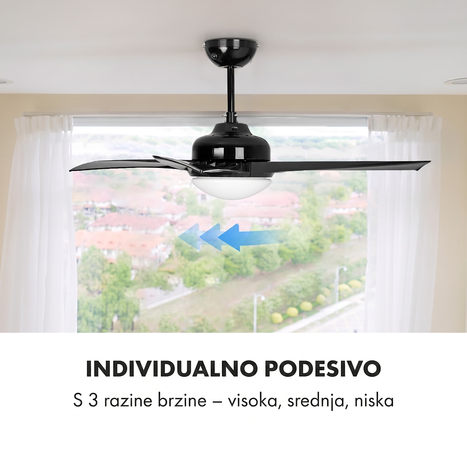 Figo, stropni ventilator, 52" (132 cm) Ø, snaga 55 W, crni 132 cm (sobe 13–25 m²) | Daljinski upravljač | Crna