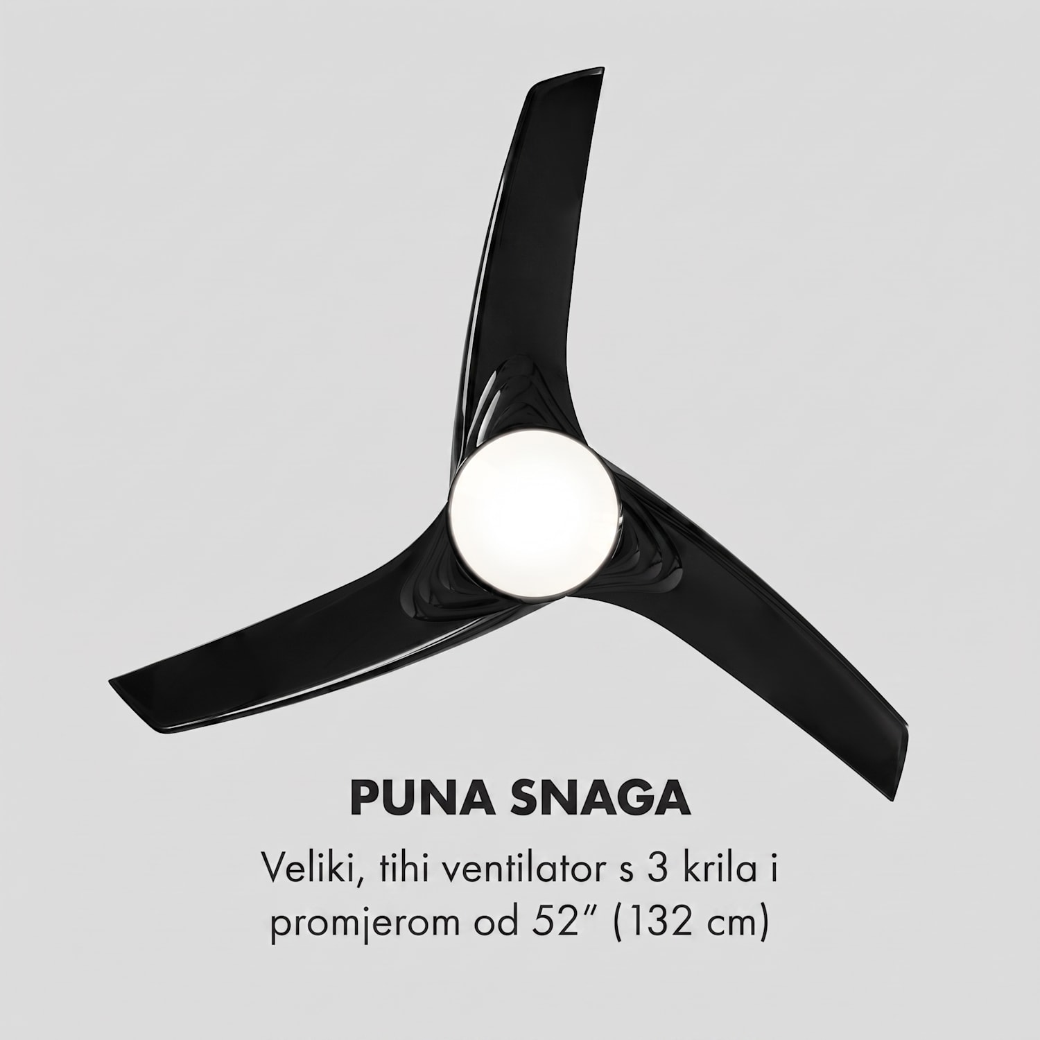 Figo, stropni ventilator, 52" (132 cm) Ø, snaga 55 W, crni 132 cm (sobe 13–25 m²) | Daljinski upravljač | Crna