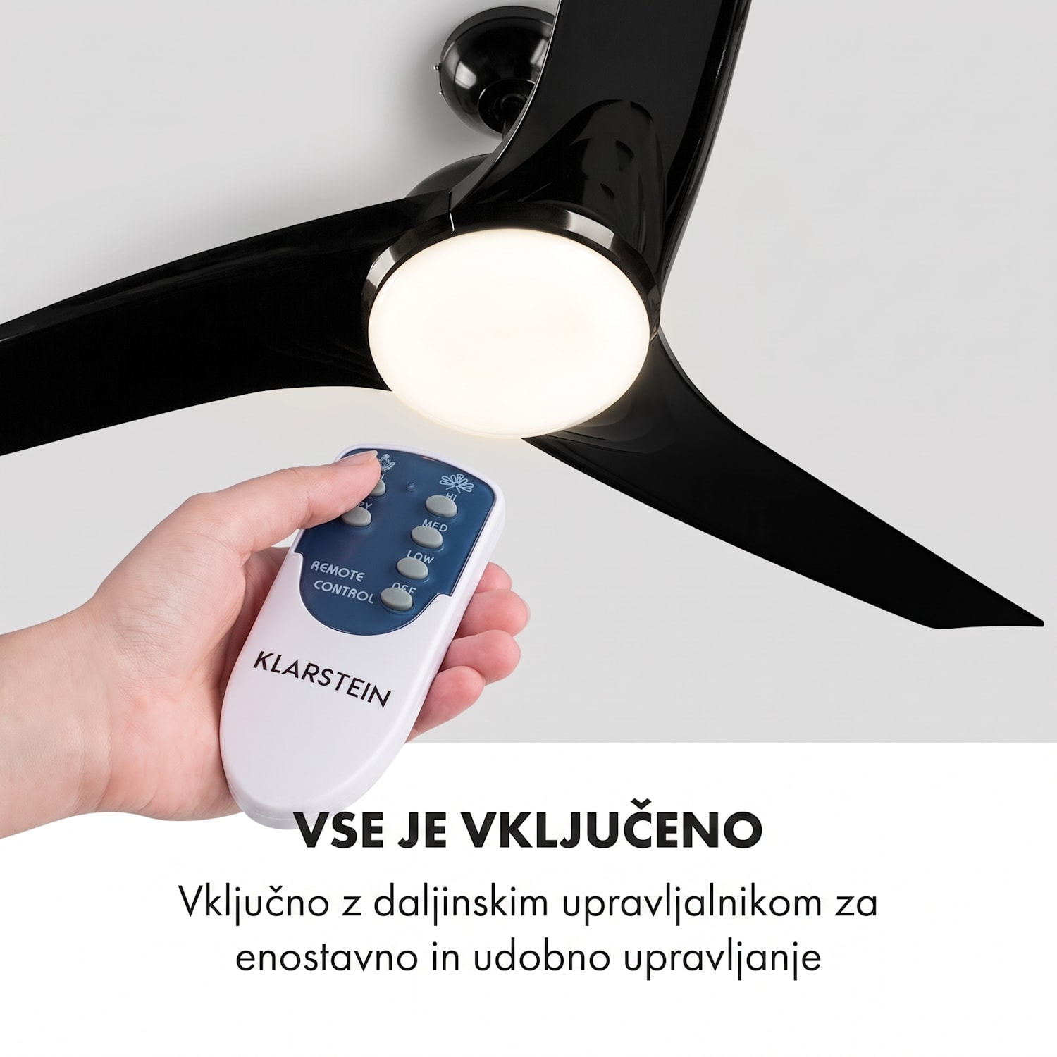 Figo, stropni ventilator, 52" (132 cm) Ø, moč: 55 W, črna 132 cm (sobe 13–25 m²) | Daljinski upravljalnik | Črna