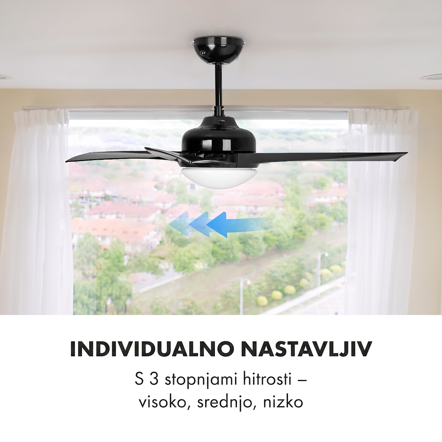 Figo, stropni ventilator, 52" (132 cm) Ø, moč: 55 W, črna 132 cm (sobe 13–25 m²) | Daljinski upravljalnik | Črna
