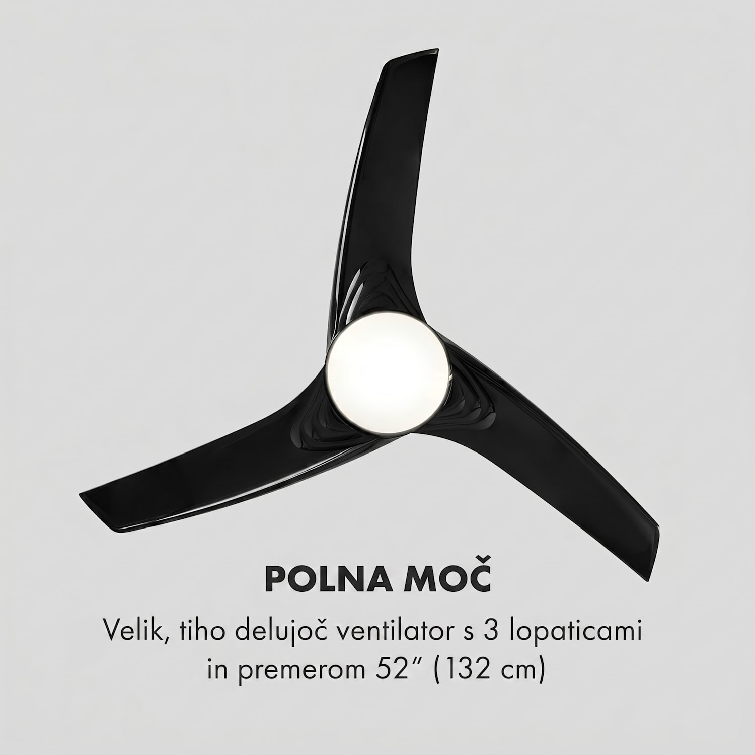 Figo, stropni ventilator, 52" (132 cm) Ø, moč: 55 W, črna 132 cm (sobe 13–25 m²) | Daljinski upravljalnik | Črna