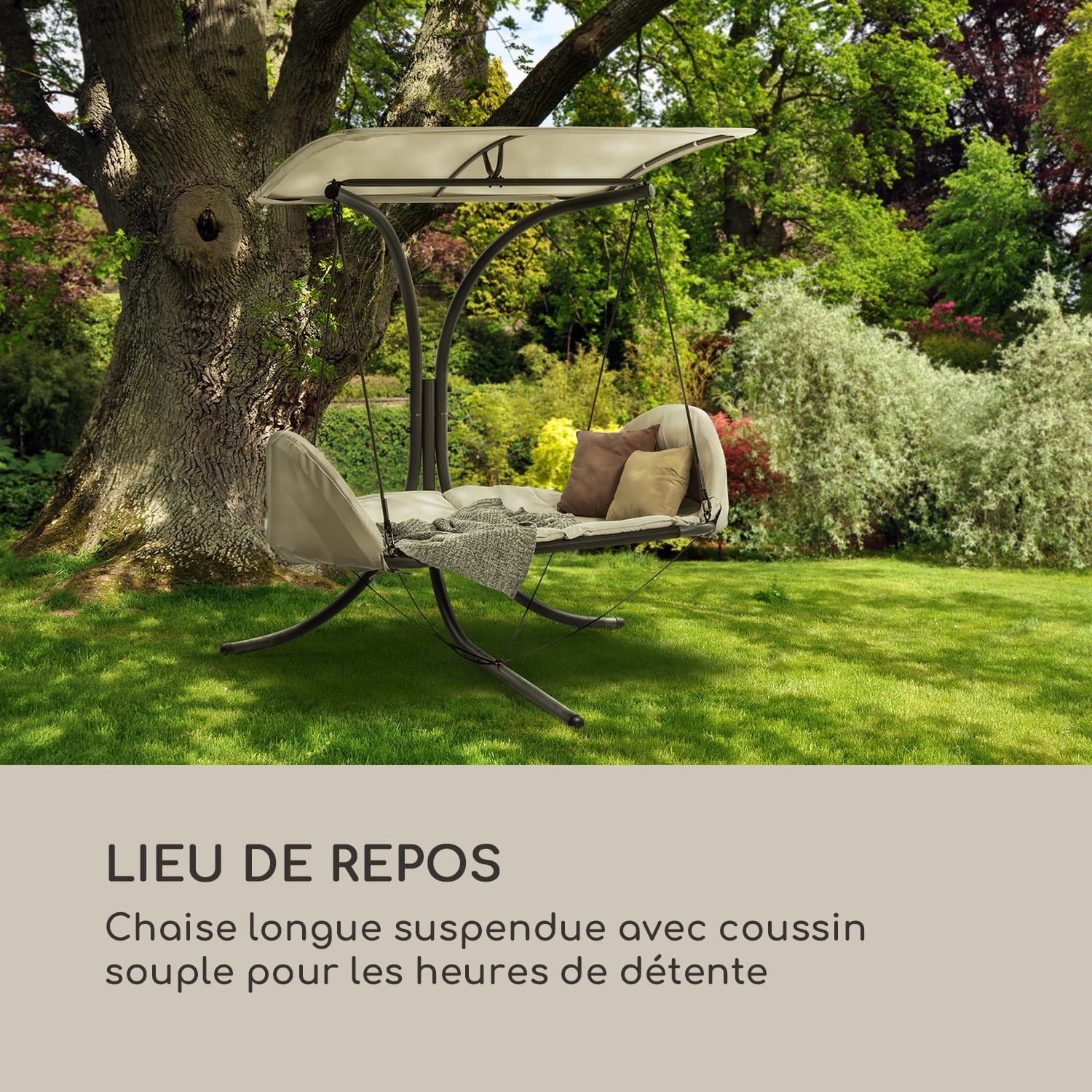 Fountain Valley Chaise longue suspendue coussin d'assise auvent Polyes 