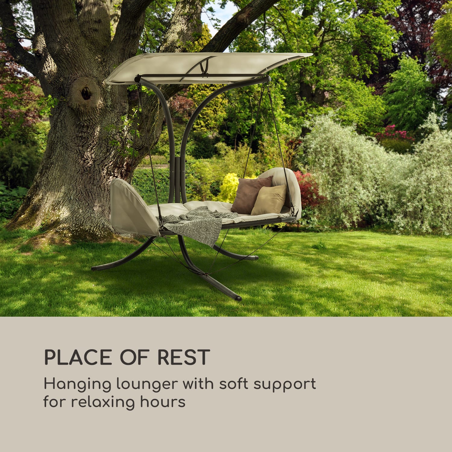 Fontana Valley, viseči ležalnik, oblazinjenje, senčnik, 180g poliester, bež 