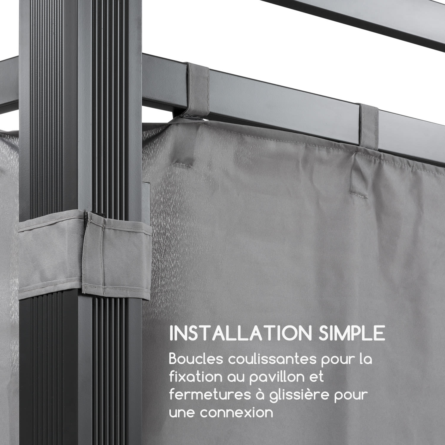Pantheon Illumina Parois latérales de pergola x4 polyester 140g/m² gri 
