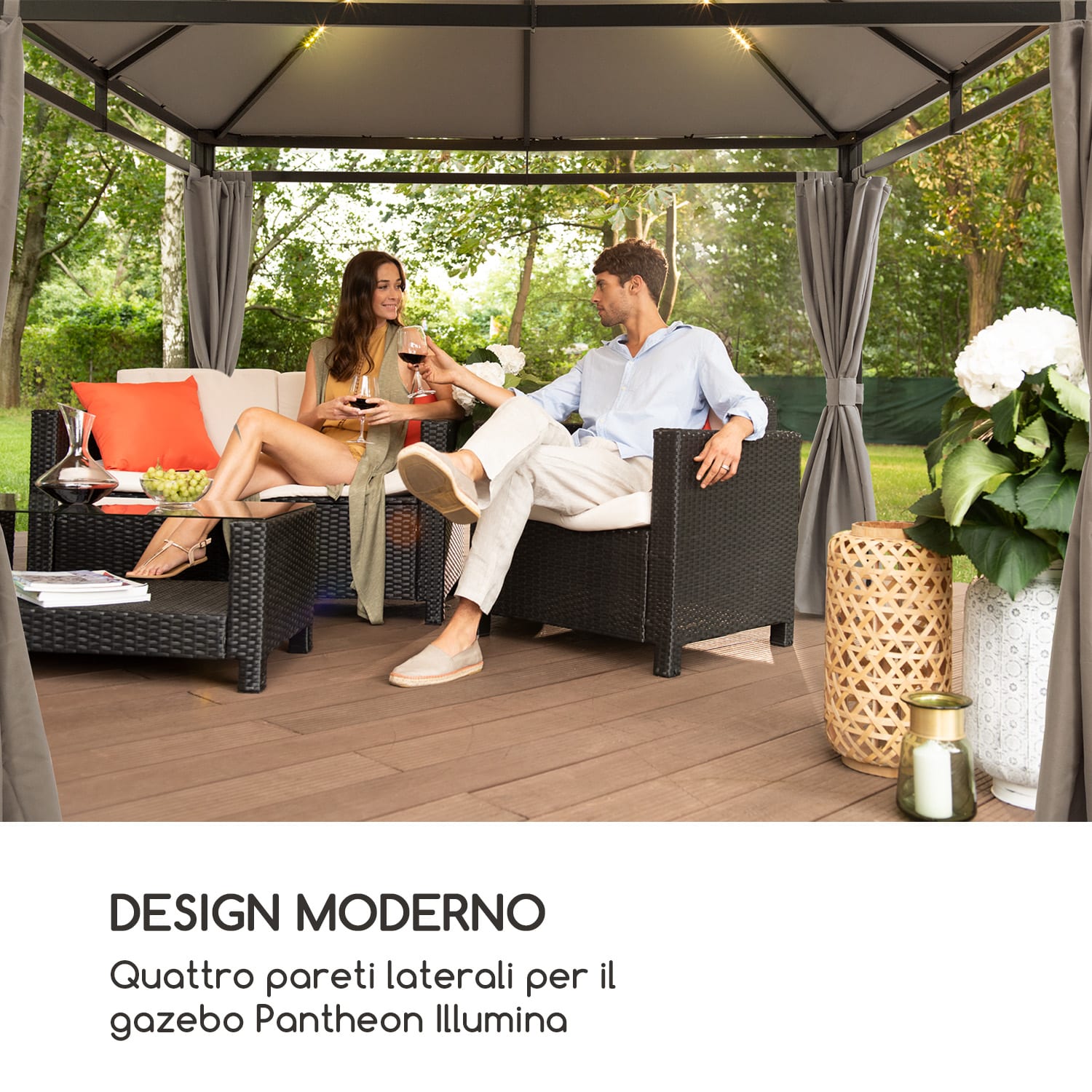 Pantheon Illumina pareti laterali per gazebo 4 pezzi 140g/m² poliestere grigio 
