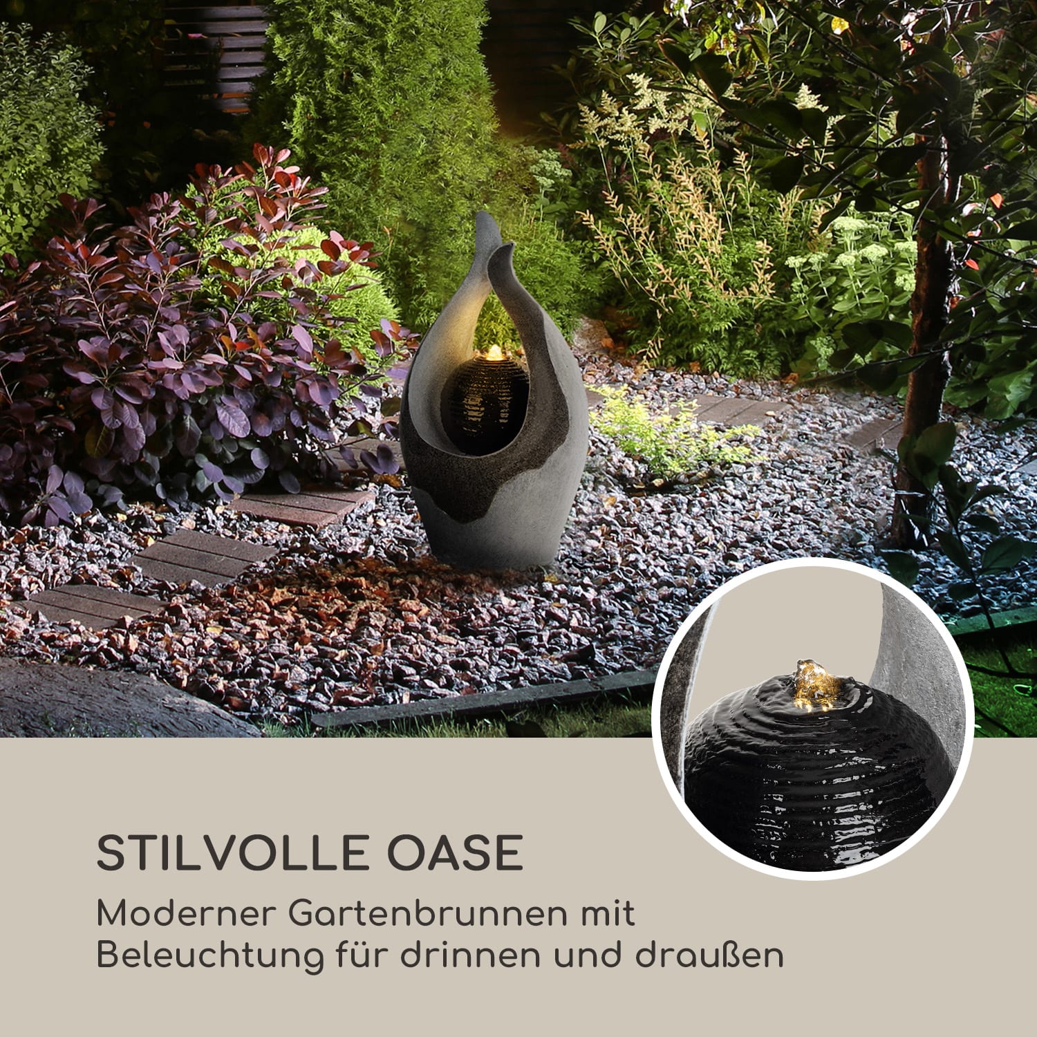 Noblino Gartenbrunnen 7W LED-Beleuchtung Polyresin 