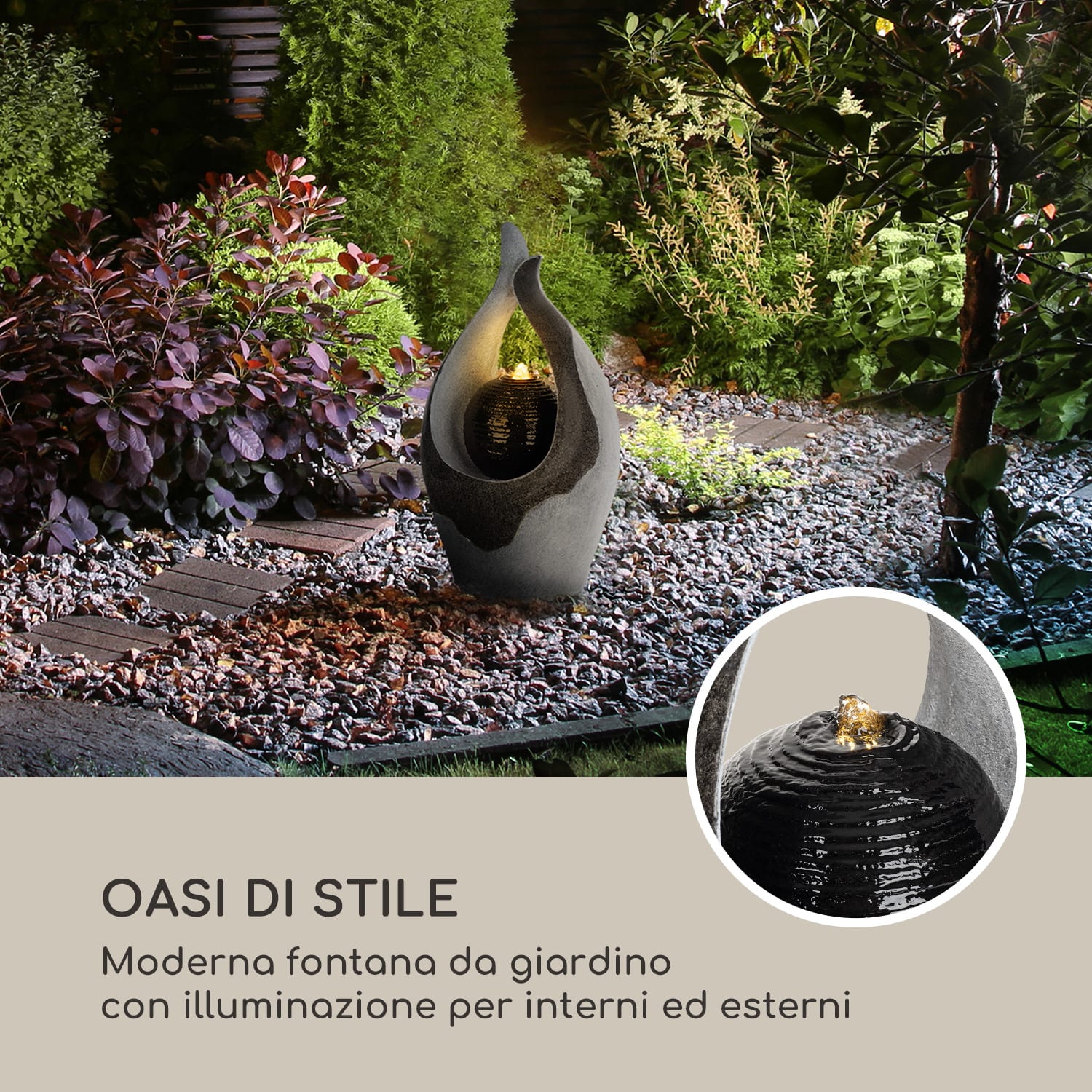 Noblino fontana da giardino 7W illuminazione a LED in poliresina 