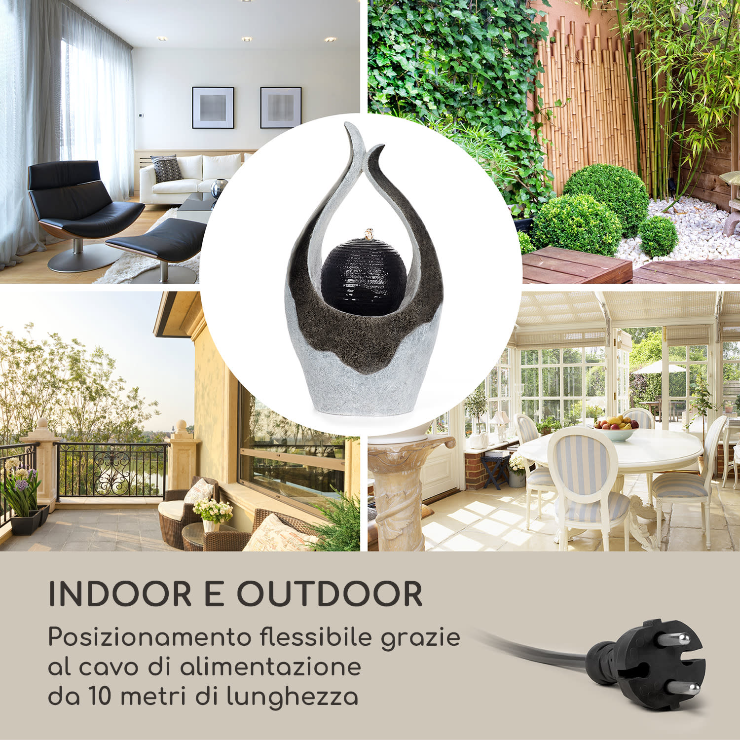 Noblino fontana da giardino 7W illuminazione a LED in poliresina 