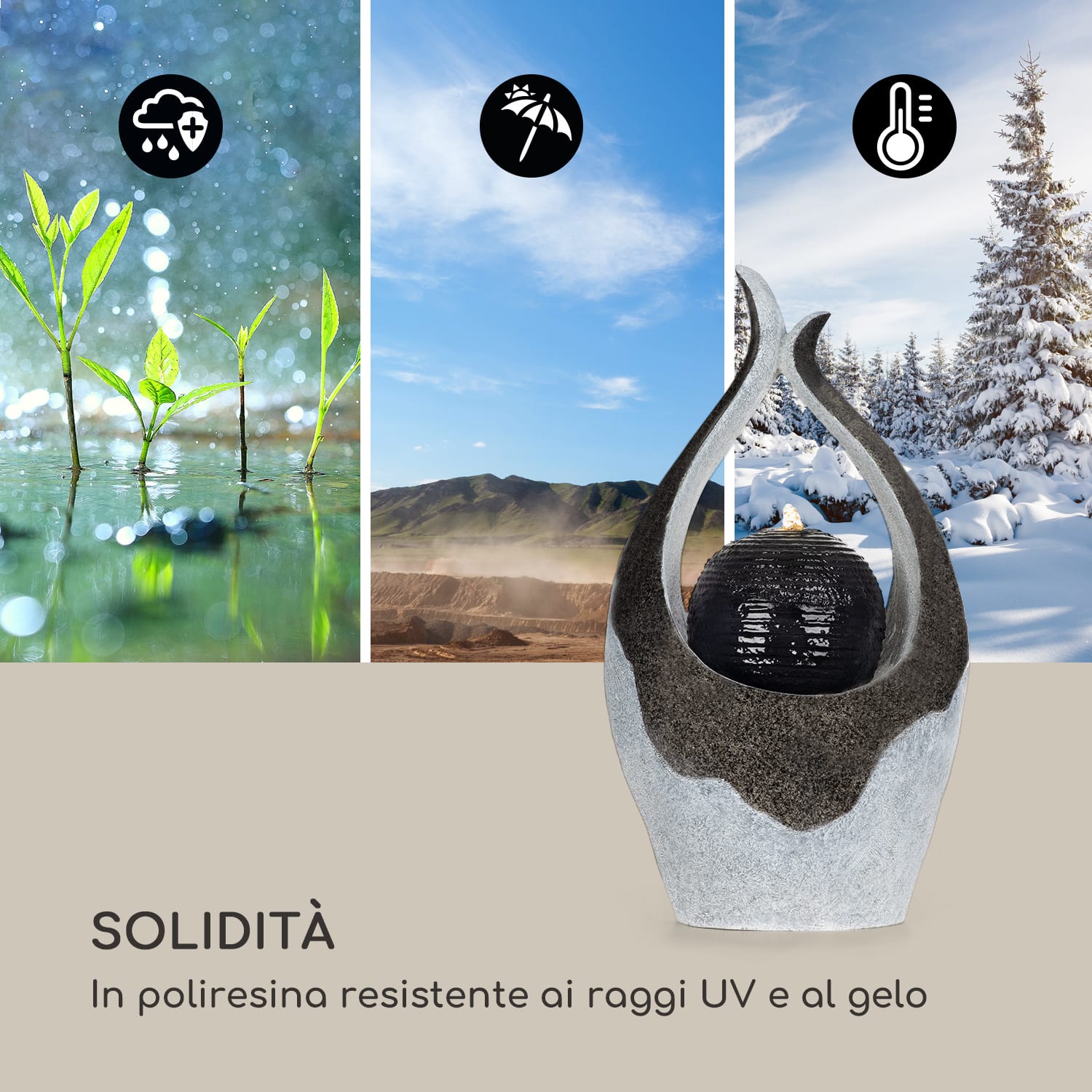 Noblino fontana da giardino 7W illuminazione a LED in poliresina 