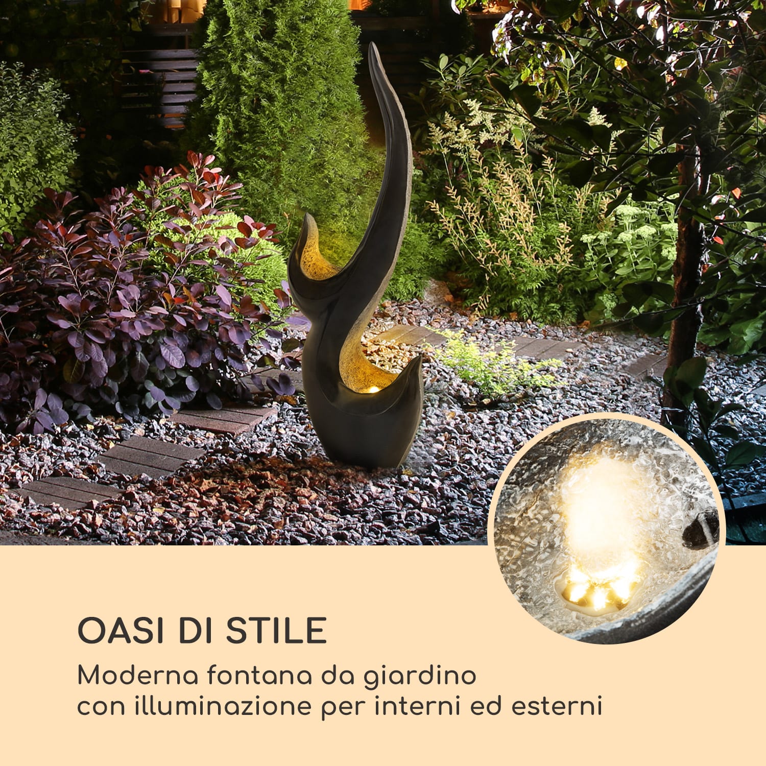 Arcadia fontana da giardino 10W illuminazione a LED in poliresina 