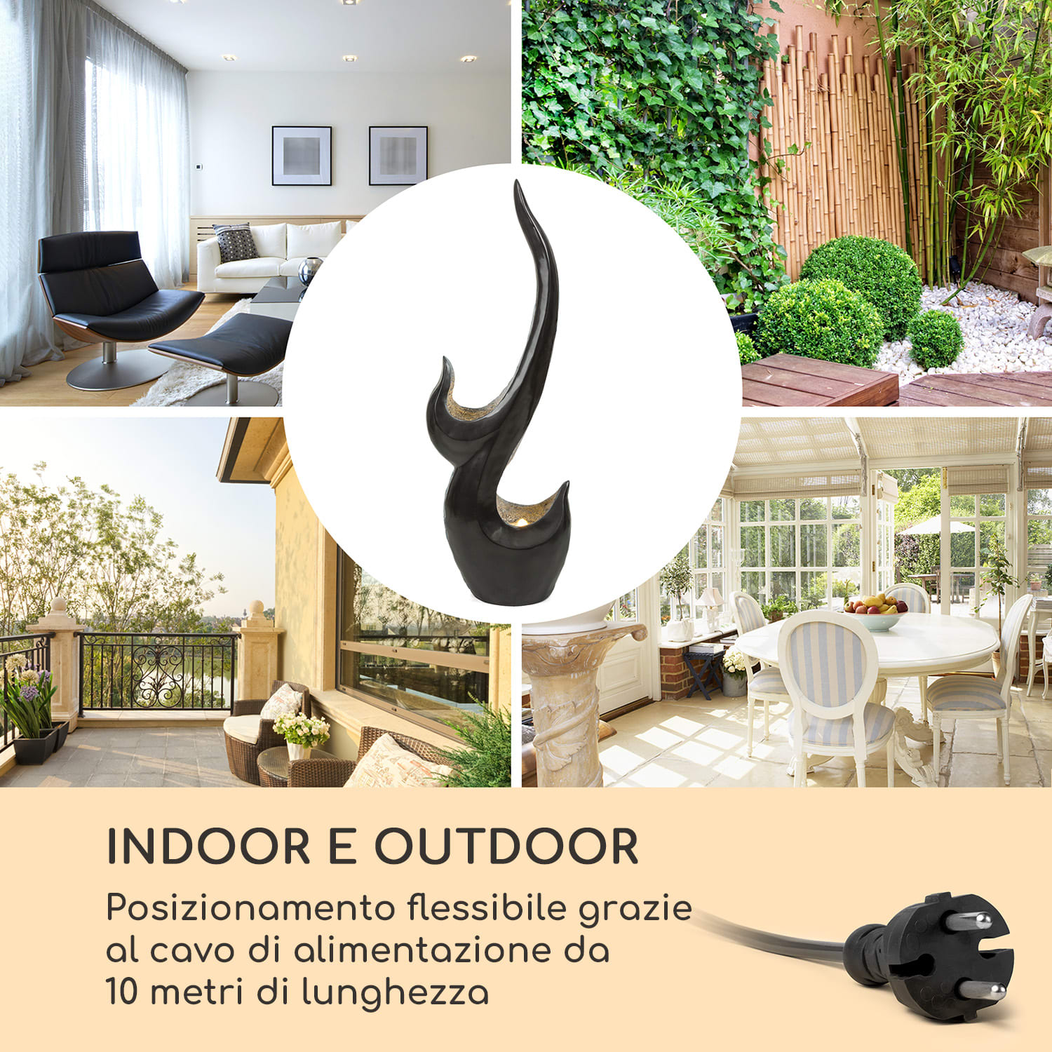 Arcadia fontana da giardino 10W illuminazione a LED in poliresina 