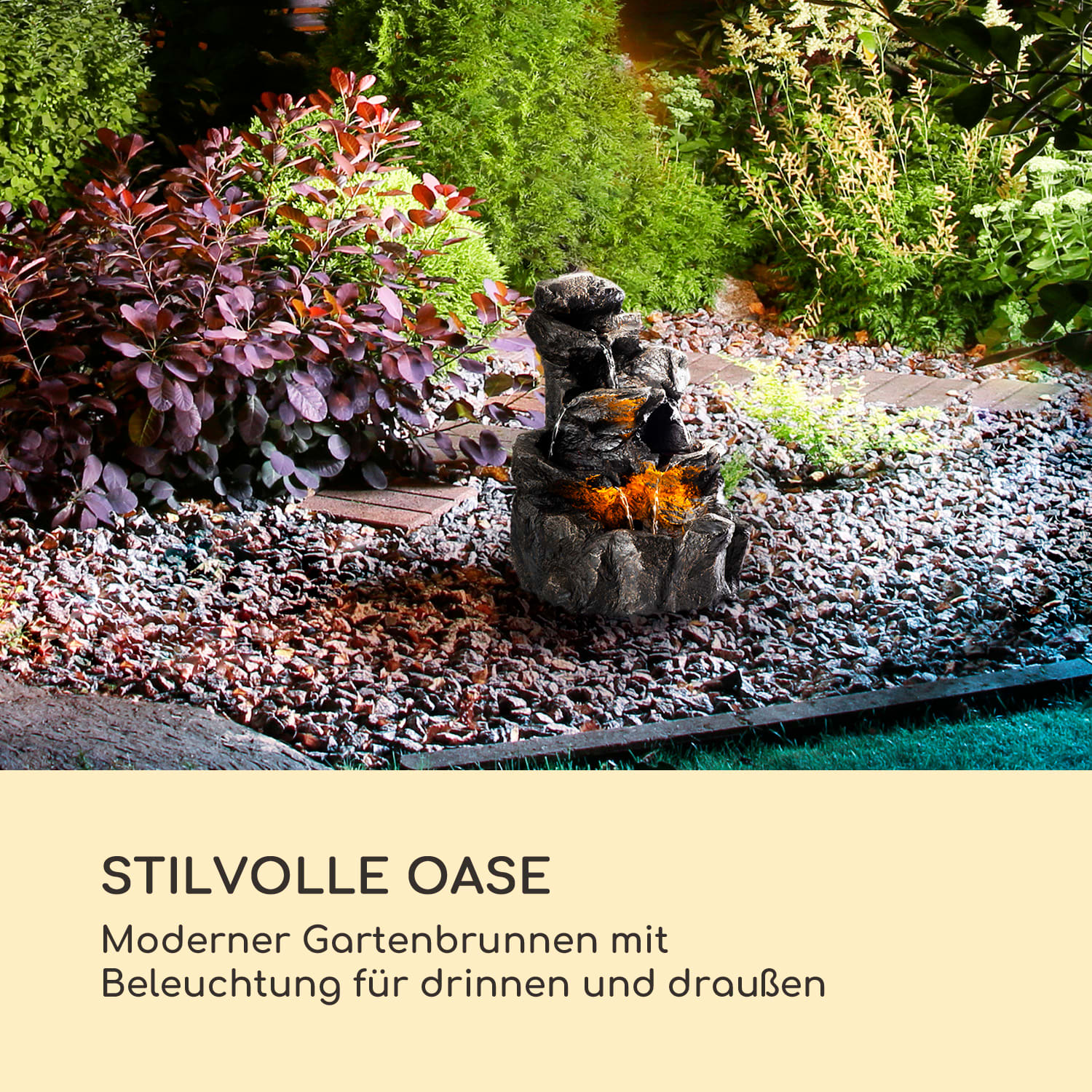 Rocky Waters Gartenbrunnen 2,5W LED-Beleuchtung Polyresin anthrazit 