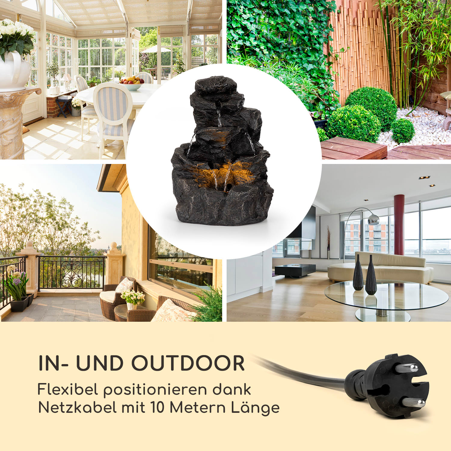 Rocky Waters Gartenbrunnen 2,5W LED-Beleuchtung Polyresin anthrazit 