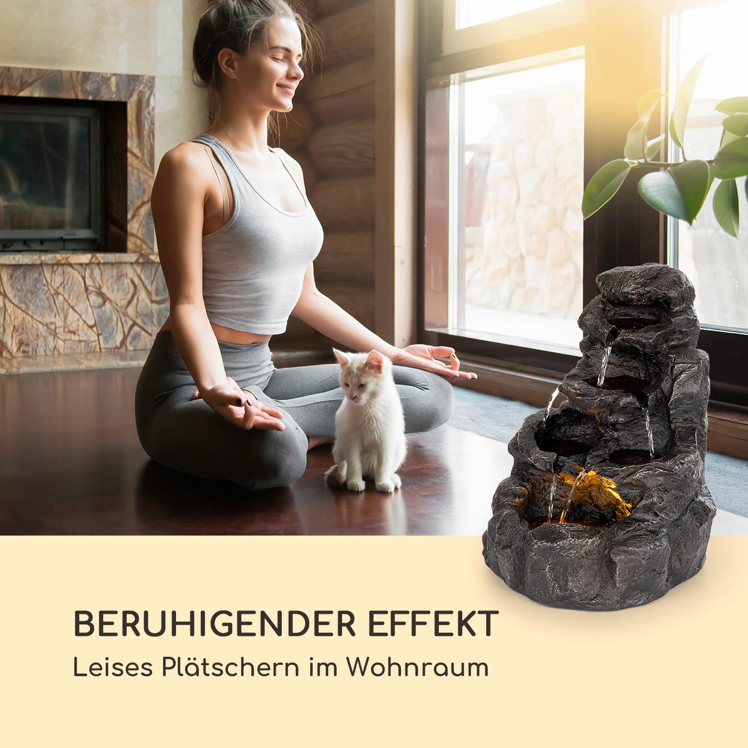 Rocky Waters Gartenbrunnen 2,5W LED-Beleuchtung Polyresin anthrazit 