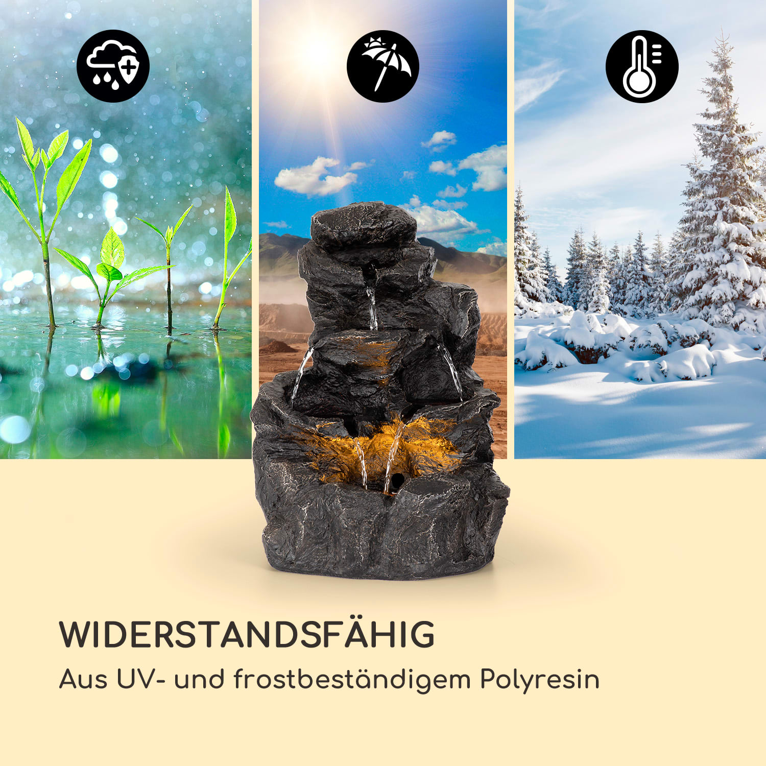 Rocky Waters Gartenbrunnen 2,5W LED-Beleuchtung Polyresin anthrazit 