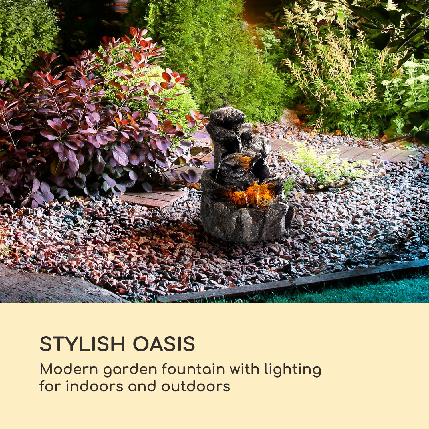 Rocky Waters tuinfontein 2,5W ledverlichting polyhars antraciet 