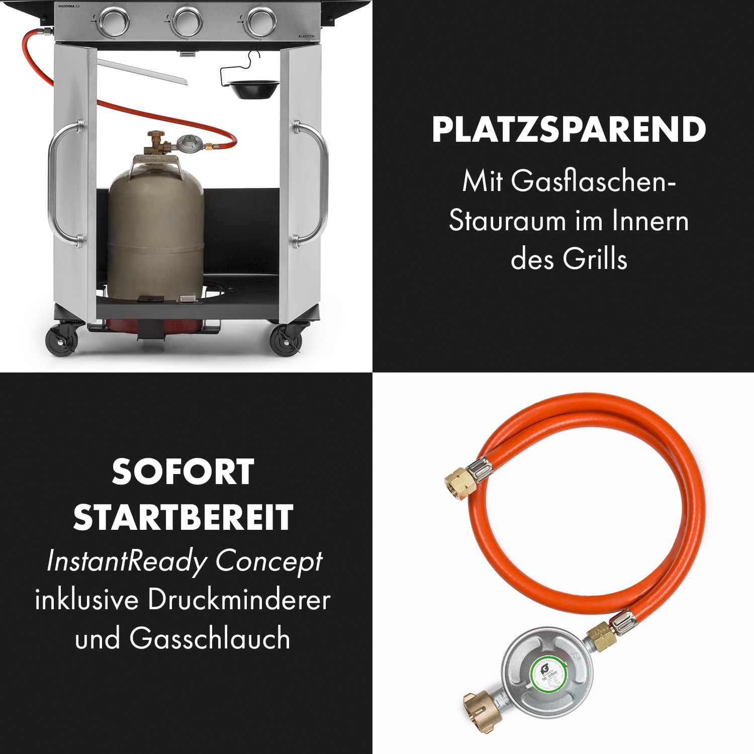 Gazooka 3.0T BBQ Grill 3x3kW Brenner 4 Rollen Edelstahl 3 Brenner