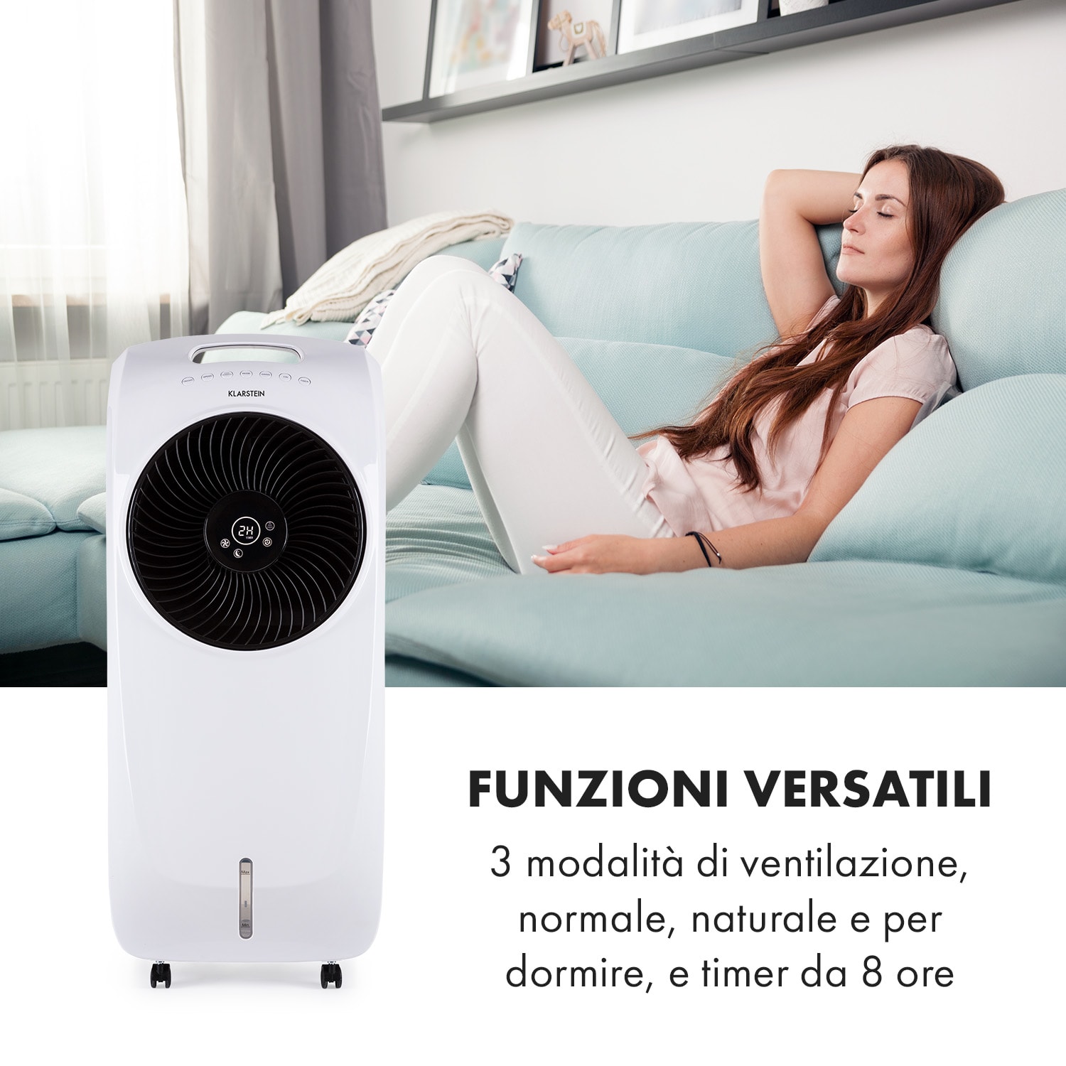 Rotator raffrescatore evaporativo 4 in 1 110W 396m³/h 3 velocità telecomando bianco Bianco