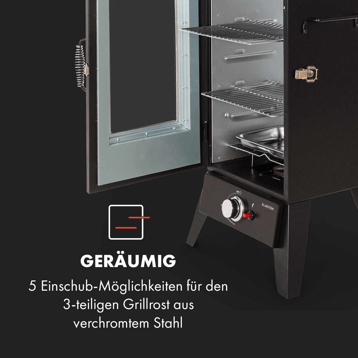 Pasadena Gas-Räuchergrill 2,5 kW Heizleistung 250 °C max. 52 x 97 x 50 cm