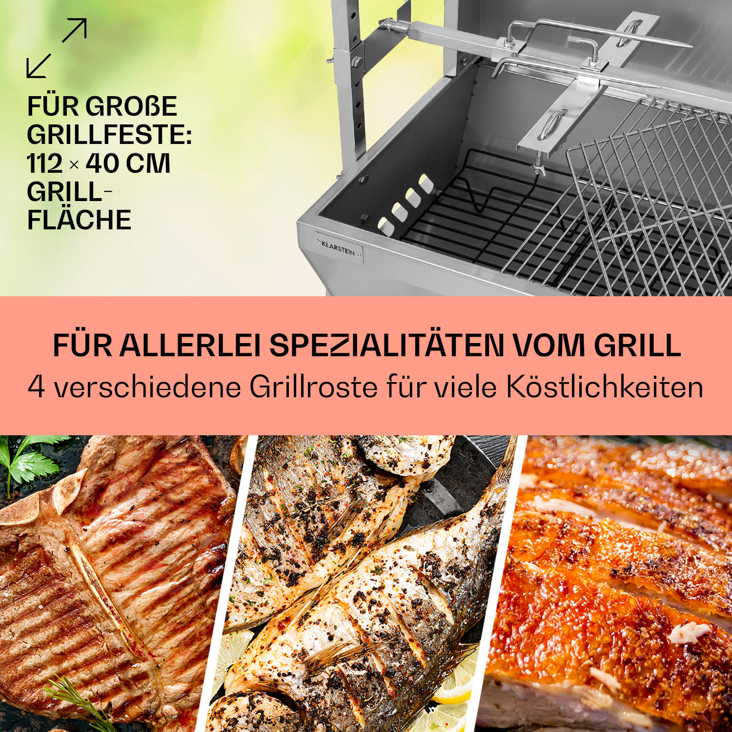 Sauenland Pro Barbecue broche pour cochon de lait 13W 4 roulettes inox 