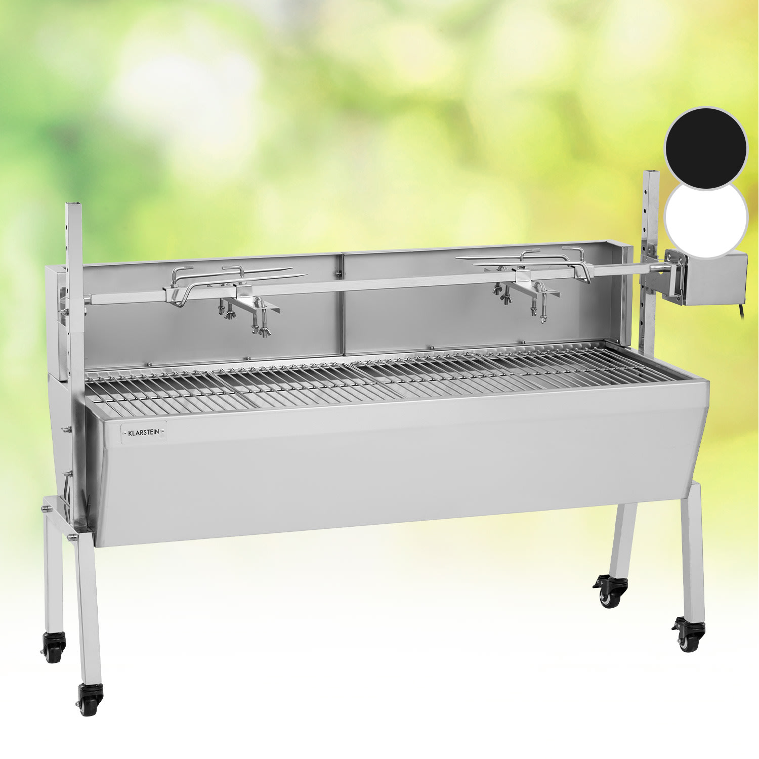 Sauenland Pro griglia da porchetta con spiedo 13W 4 ruote acciaio inox 