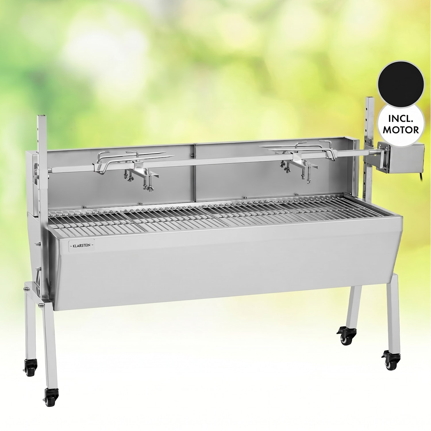 Sauenland Pro, grătar pentru prepararea porcușorilor, 13 W, 4 roți, oțel inoxidabil 