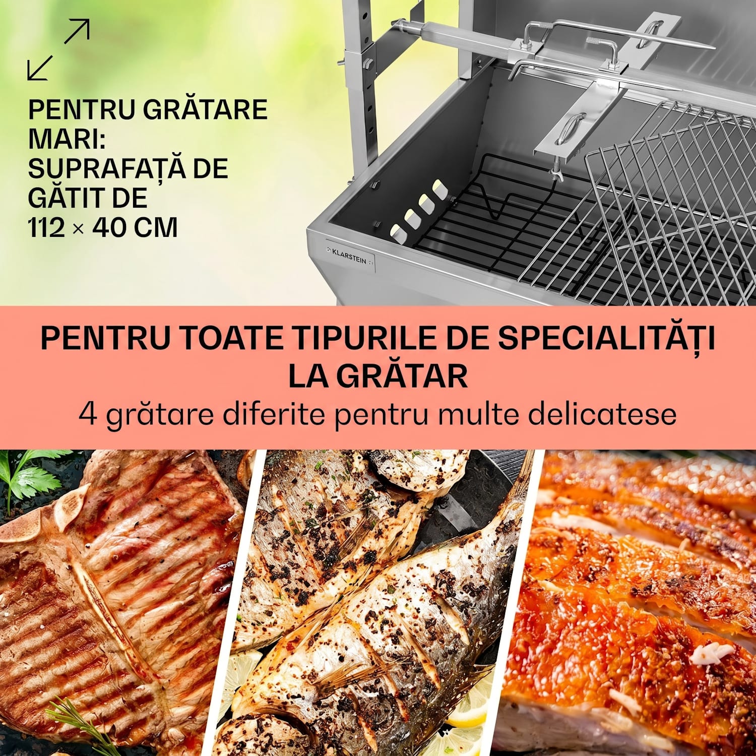 Sauenland Pro, grătar pentru prepararea porcușorilor, 13 W, 4 roți, oțel inoxidabil 