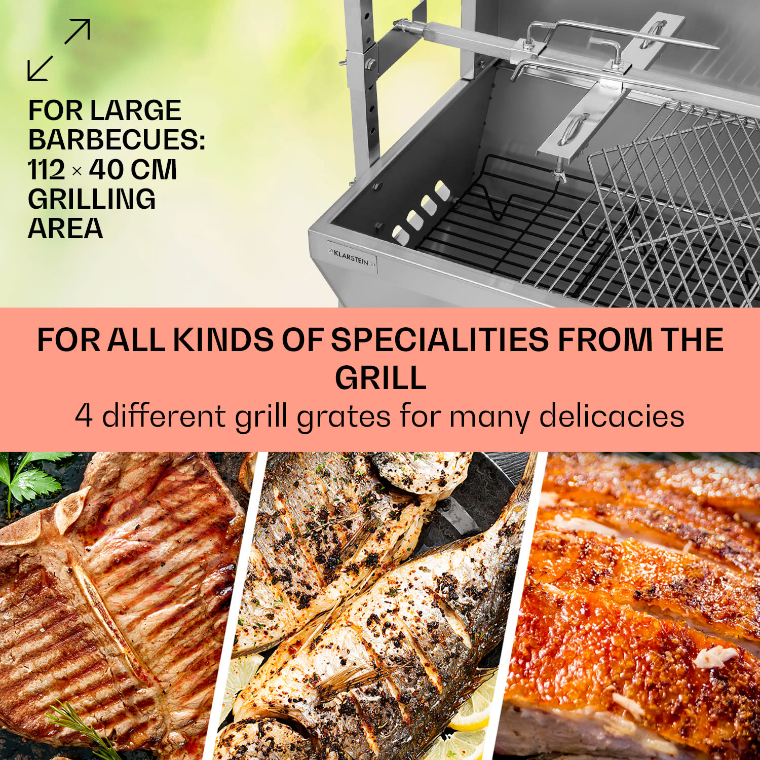 Sauenland Pro, žar za odojka, vrtljivi raženj, 13 W, 4 kolesa, plemenito jeklo 