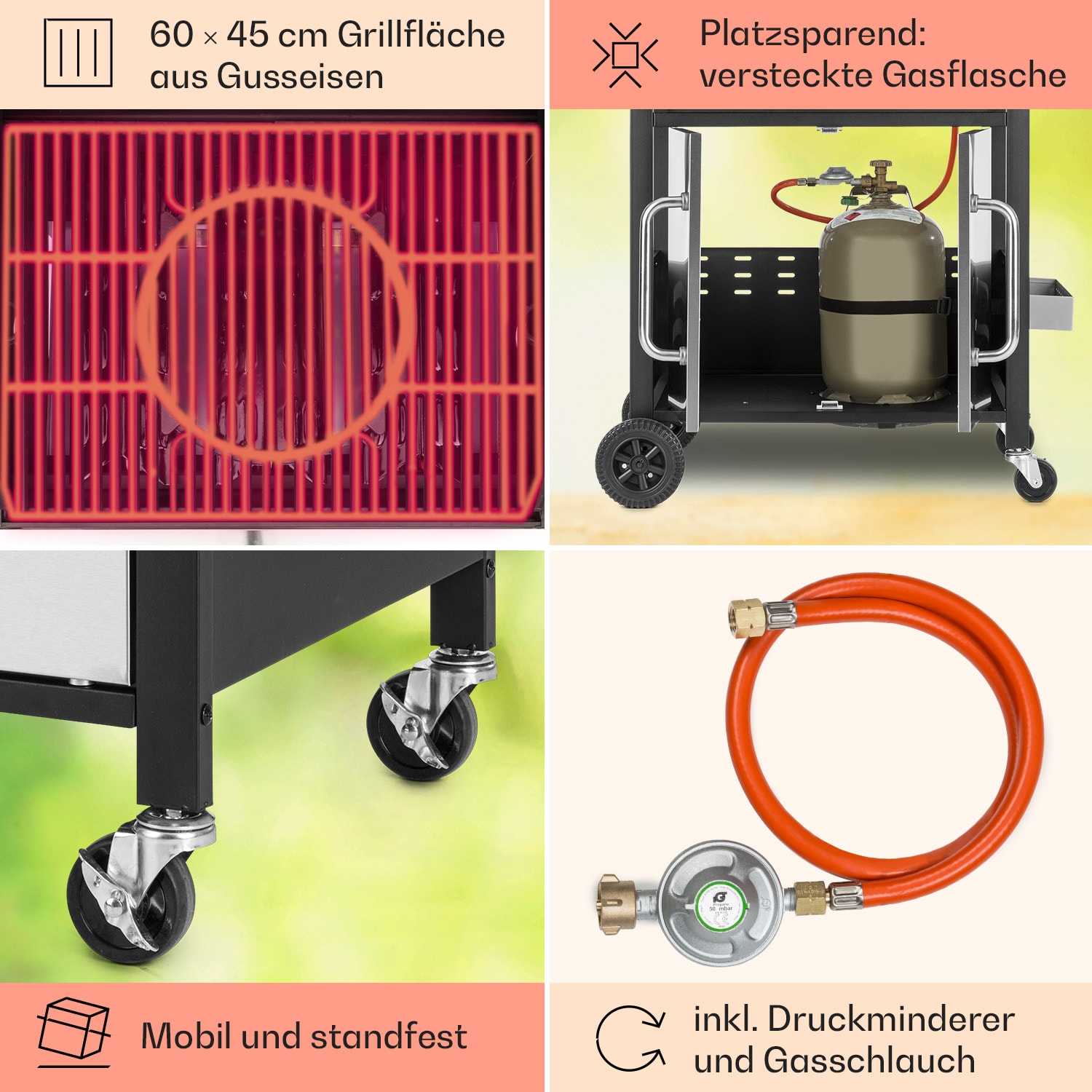 Tomahawk 3.1 S Barbecue à gaz Brûleurs 3x3,6 kW + 2,7 kW 60 x 45 cm barbecue inox 