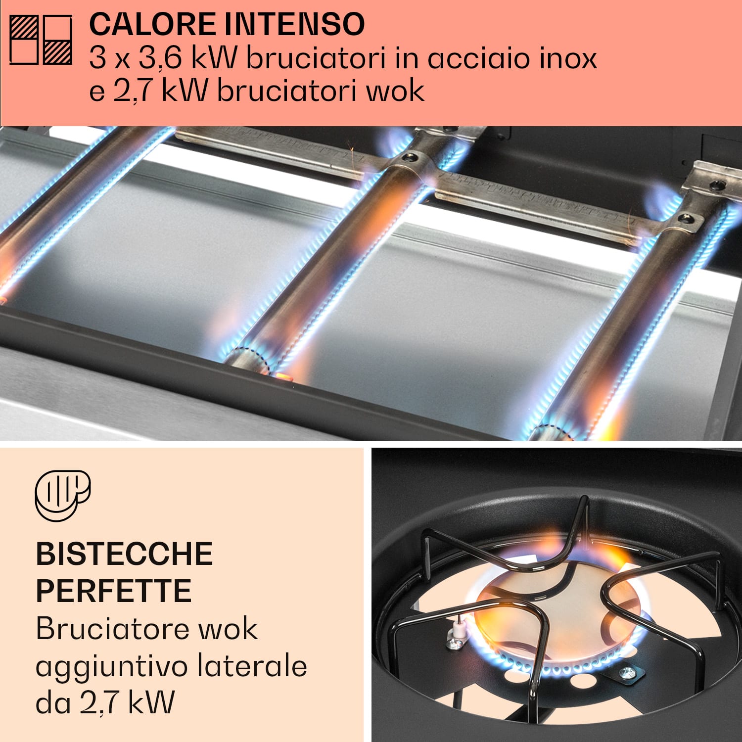 Tomahawk 3.1 S - Griglia a gas, 3 bruciatori da 3,6 kW + 1 bruciatore da 2,7 kW, 60 x 45 cm, acciaio inox 