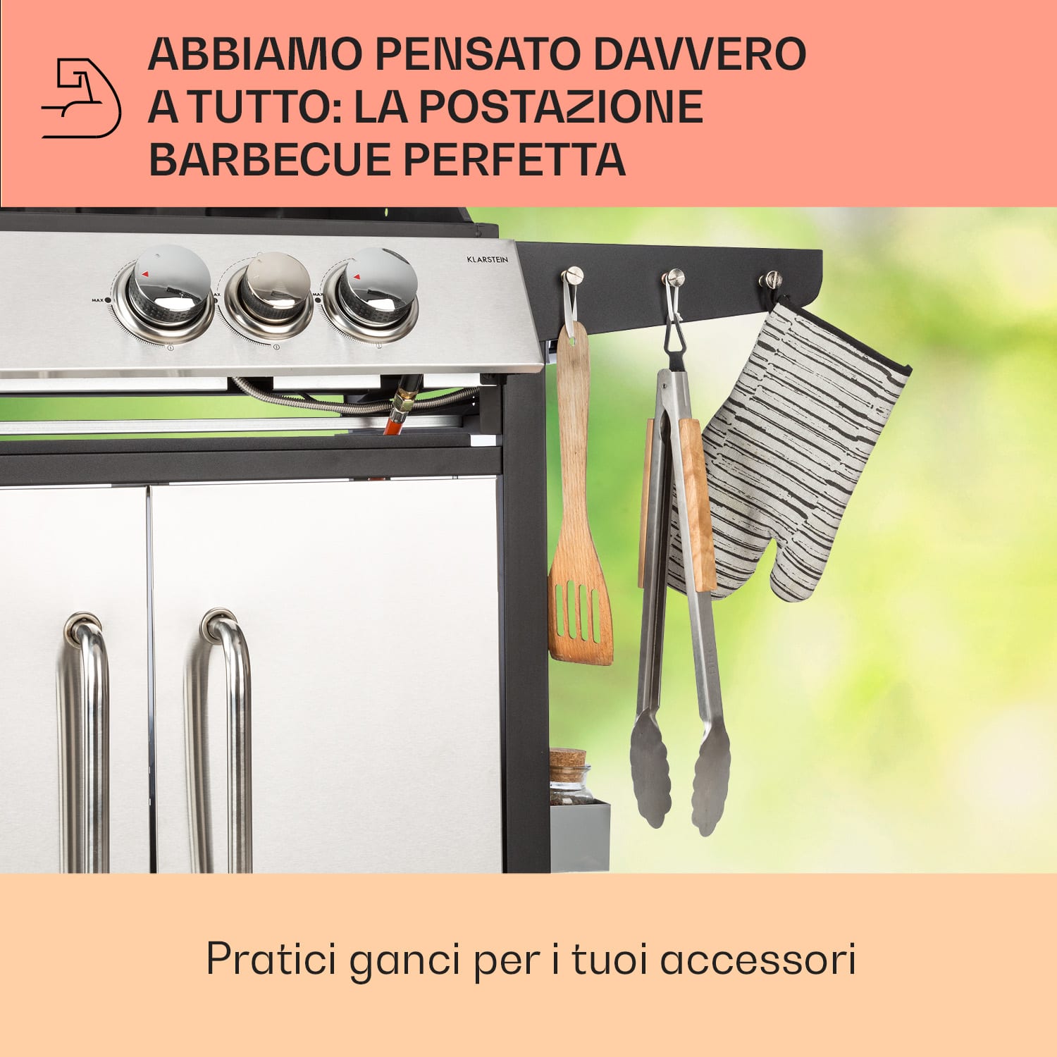 Tomahawk 3.1 S - Griglia a gas, 3 bruciatori da 3,6 kW + 1 bruciatore da 2,7 kW, 60 x 45 cm, acciaio inox 