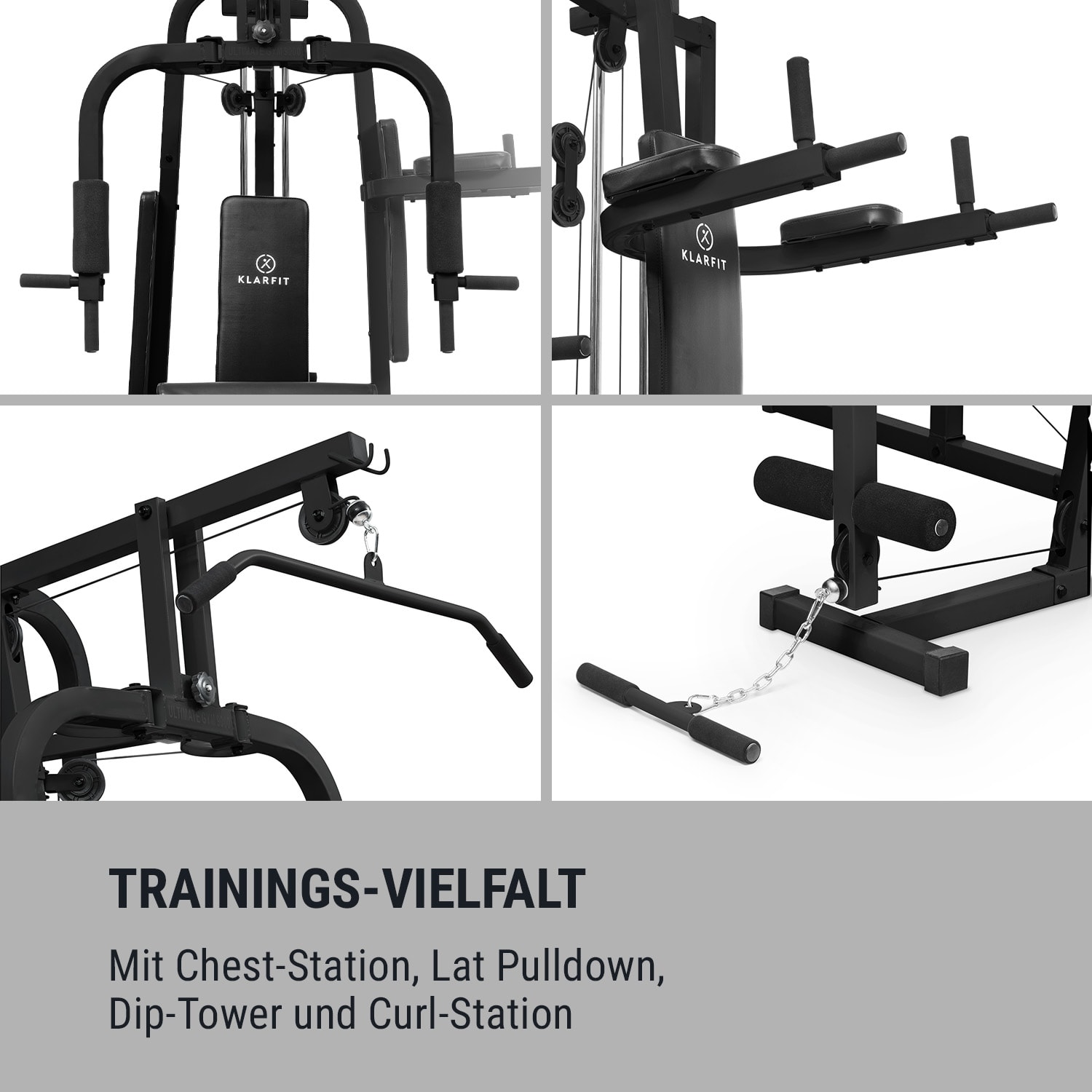 Ultimate Gym 9000 7 Stations bis 150kg QR Stahl schwarz Schwarz