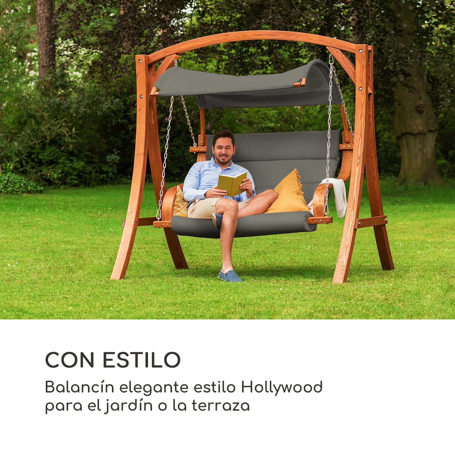 Maui columpio de jardín 110 cm 2 cuerpos Madera maciza Poliéster Gris oscuro Gris Oscuro