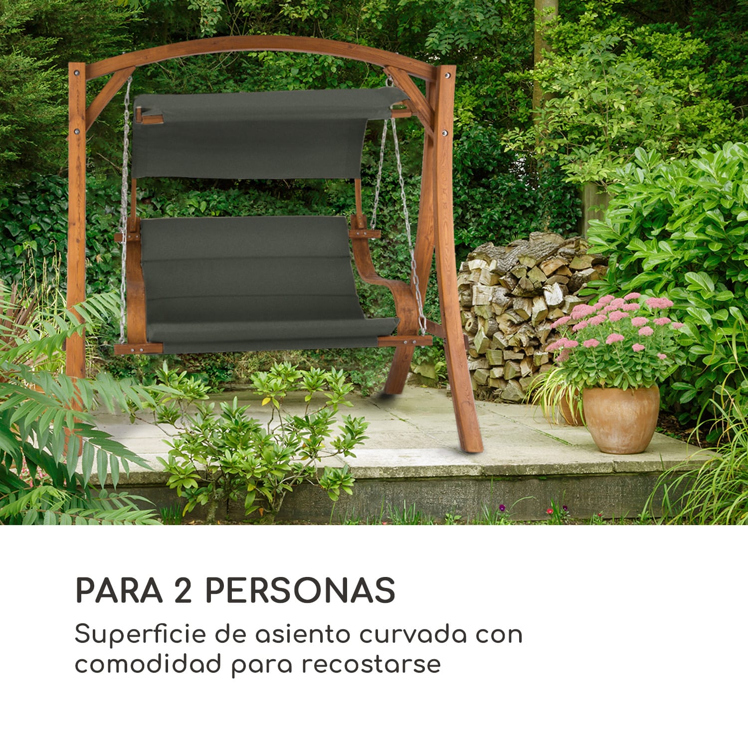 Maui columpio de jardín 110 cm 2 cuerpos Madera maciza Poliéster Gris oscuro Gris Oscuro