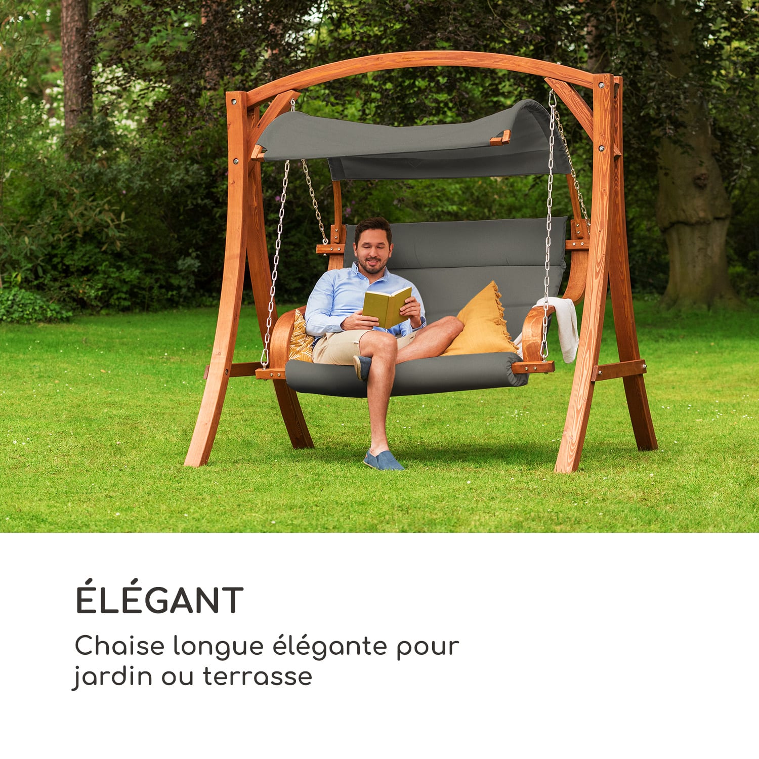 Maui Hollywoodschommel 110cm 2-zits massief hout polyester donkergrijs Donkergrijs