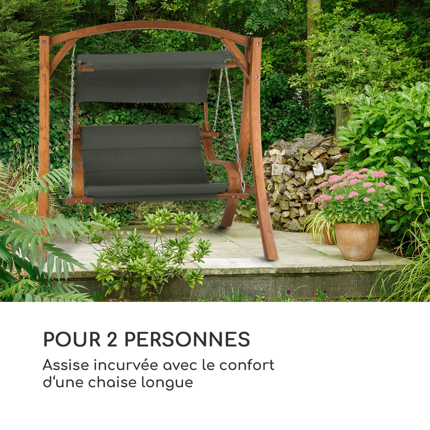 Maui Hollywoodschommel 110cm 2-zits massief hout polyester donkergrijs Donkergrijs