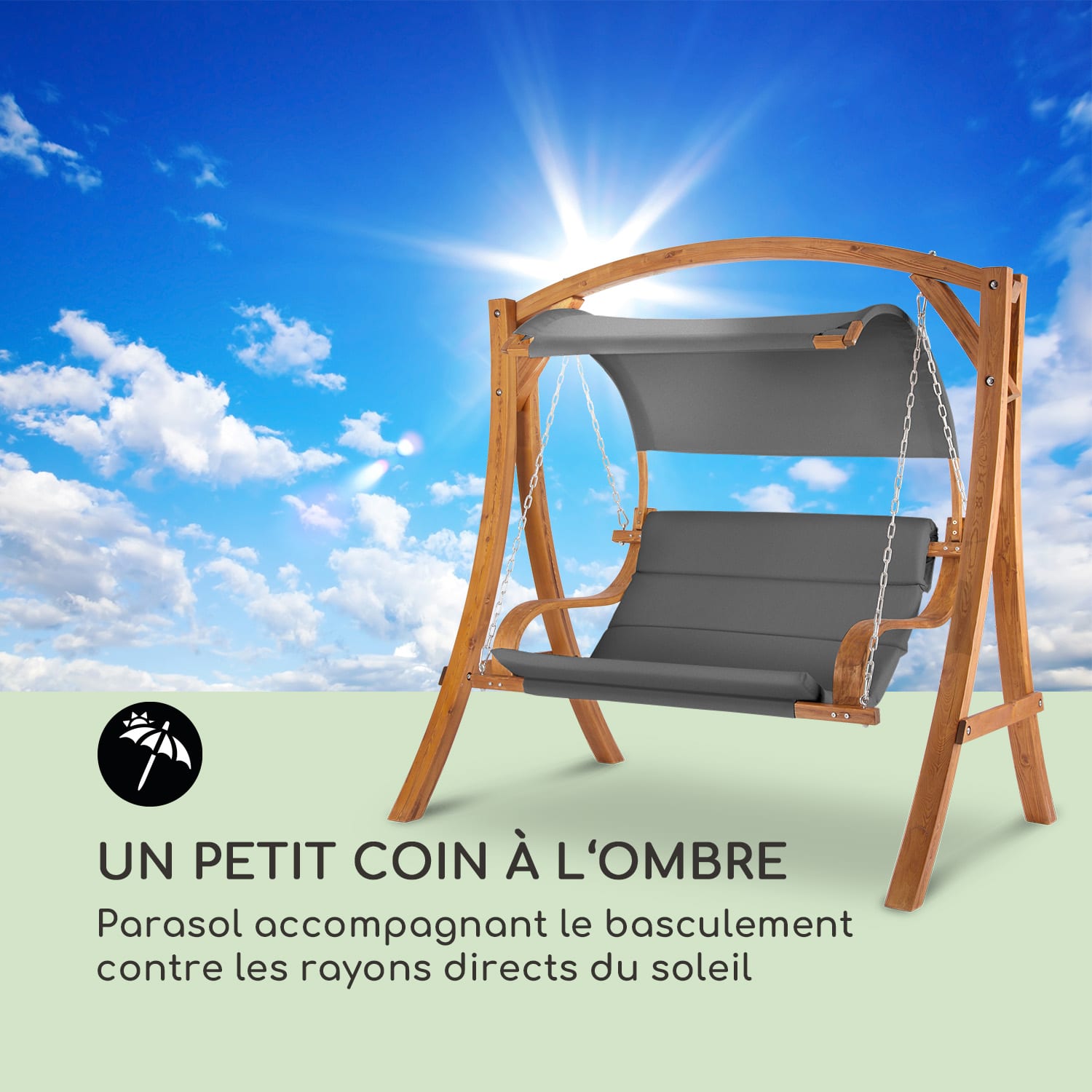 Maui Hollywoodschommel 110cm 2-zits massief hout polyester donkergrijs Donkergrijs