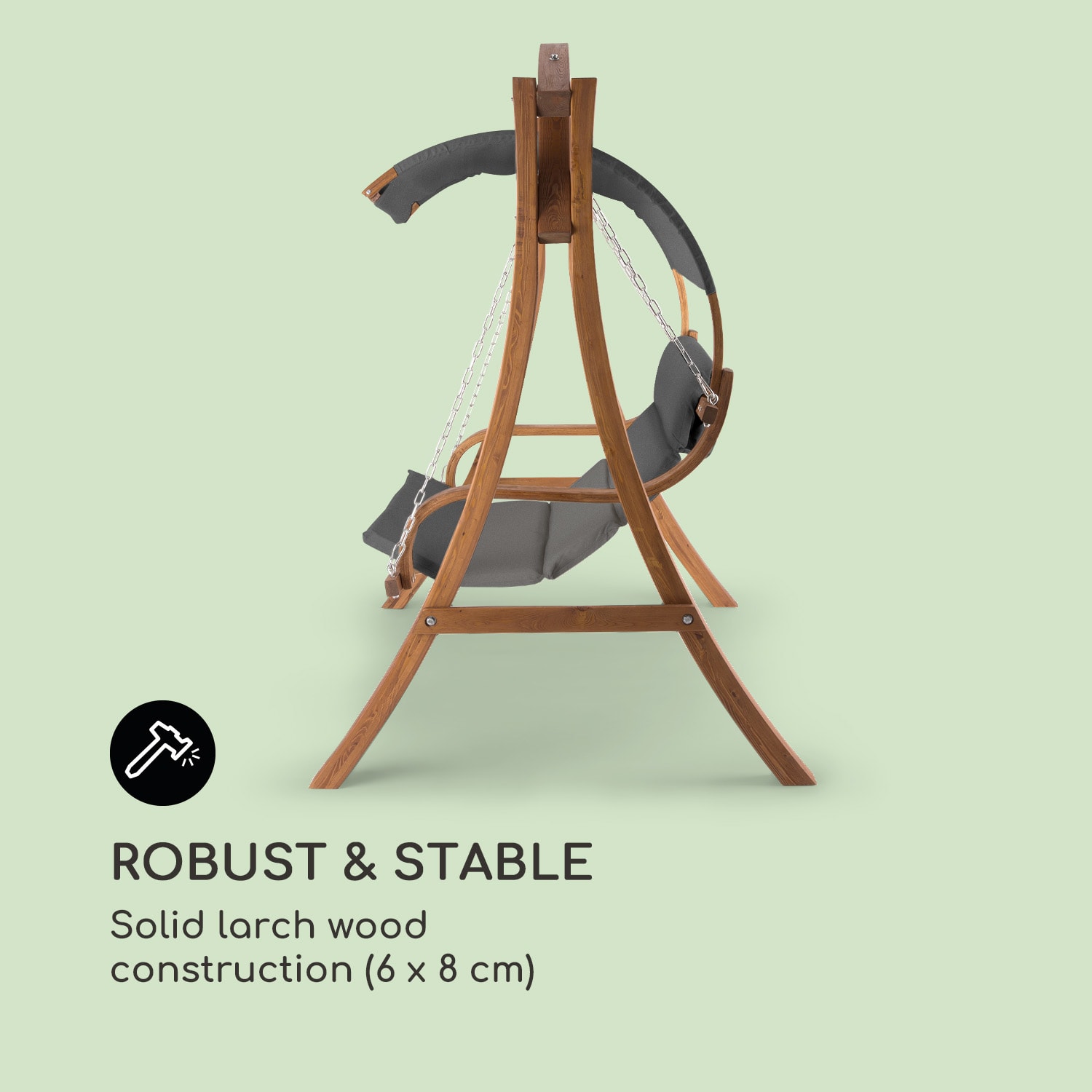 Maui, hollywoodska hintaágy, 110 cm, 2 hely, masszív fa, poliészter, sötét szürke Sötét szürke