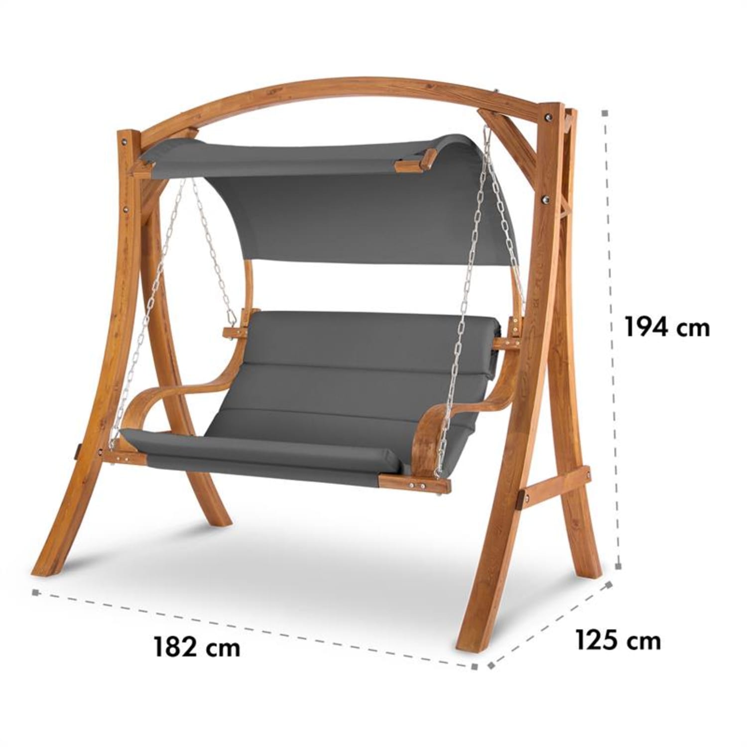 Maui Hollywoodschommel 110cm 2-zits massief hout polyester donkergrijs Donkergrijs