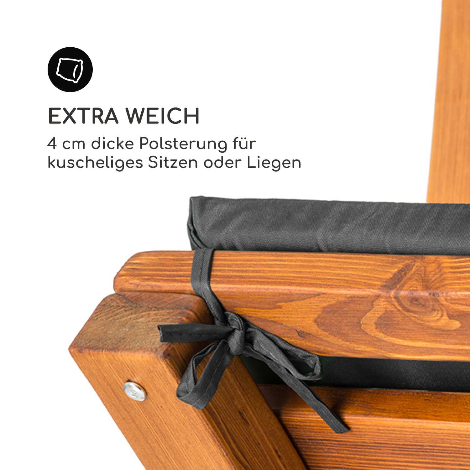 Aruba Hollywoodschaukel Sonnendach 130cm 2-Sitzer Massivholz Grau Dunkelgrau